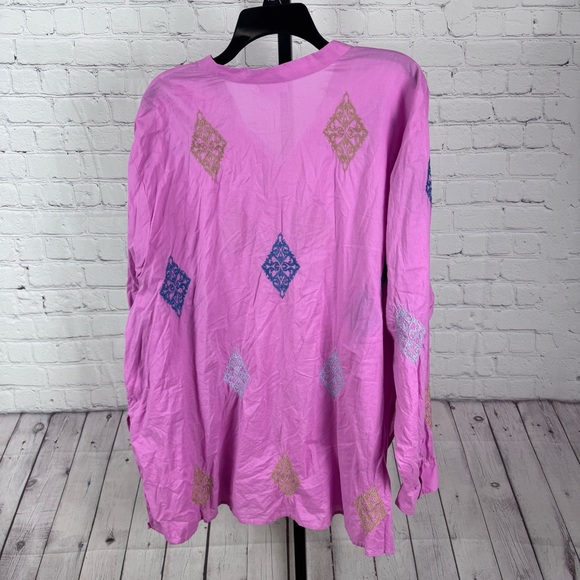 J. Jill Pink Button Down Embroidered Details Cotton Size 4X - Picture 6 of 8